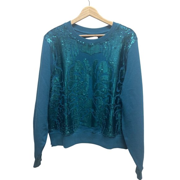 Anthropologie Teal Sparkly Sequin Ribbed Sweatshirt - Picture 4 of 7